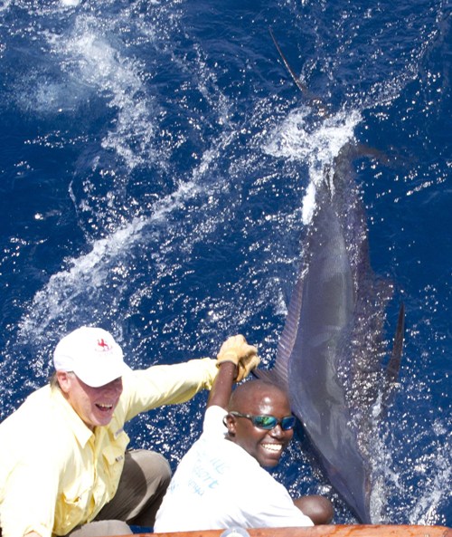Holding Blue Marlin's Fin